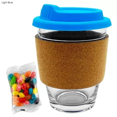 Jelly Beans in Cork Band Glass Coffee Cup