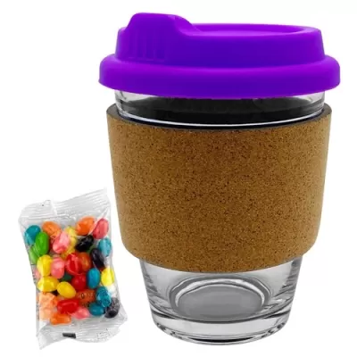 Jelly Beans in Cork Band Glass Coffee Cup