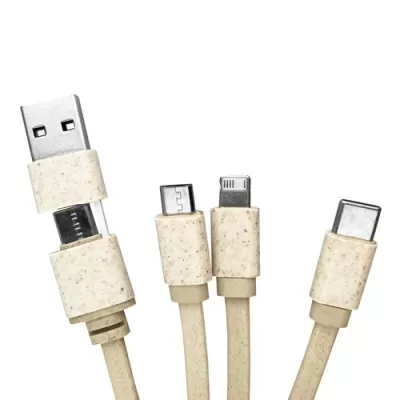 Square Bamboo Charging Cable Keyring