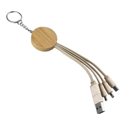 Round Bamboo Charging Cable Keyring