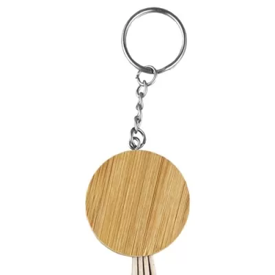 Round Bamboo Charging Cable Keyring