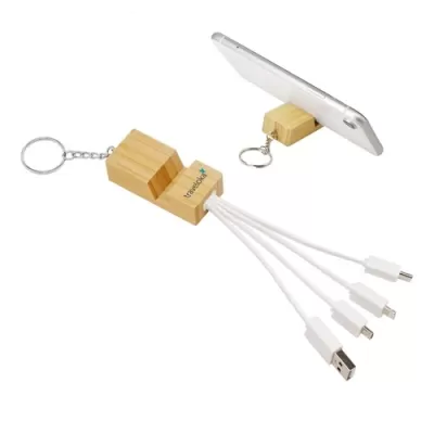 Phone Stand Bamboo Charging Cable Keyring