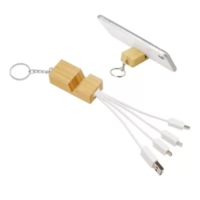 Phone Stand Bamboo Charging Cable Keyring