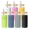 Vanisa 480ml Bamboo Lid Glass Drink Bottle with Sleeve