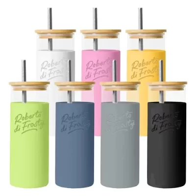 Vanisa 480ml Bamboo Lid Glass Drink Bottle with Sleeve