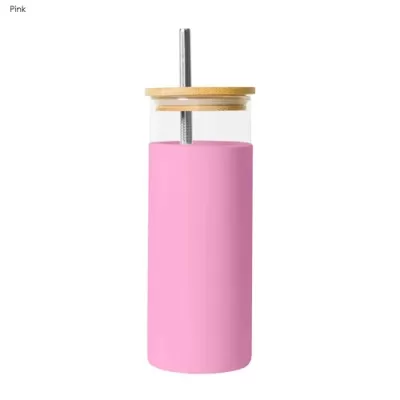 Vanisa 480ml Bamboo Lid Glass Drink Bottle with Sleeve