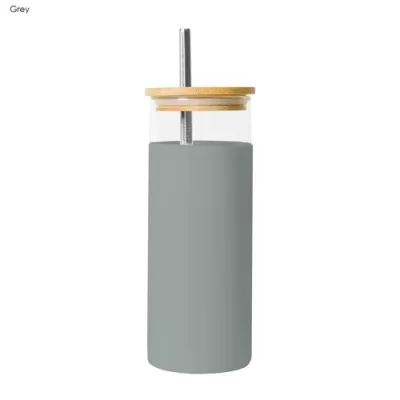 Vanisa 480ml Bamboo Lid Glass Drink Bottle with Sleeve