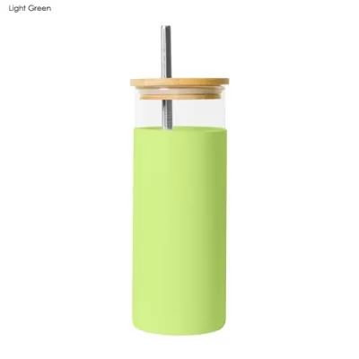 Vanisa 480ml Bamboo Lid Glass Drink Bottle with Sleeve