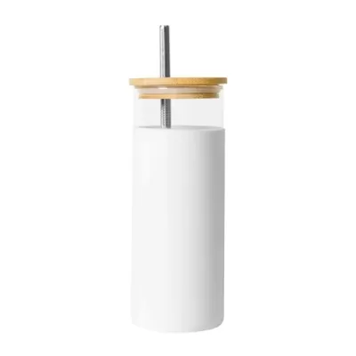 Vanisa 480ml Bamboo Lid Glass Drink Bottle with Sleeve