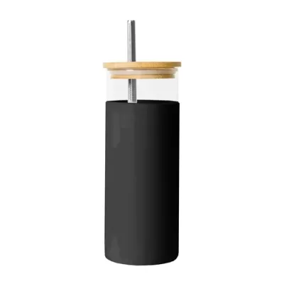 Vanisa 480ml Bamboo Lid Glass Drink Bottle with Sleeve