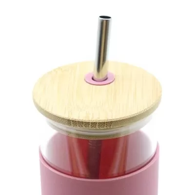 Vanisa 480ml Bamboo Lid Glass Drink Bottle with Sleeve