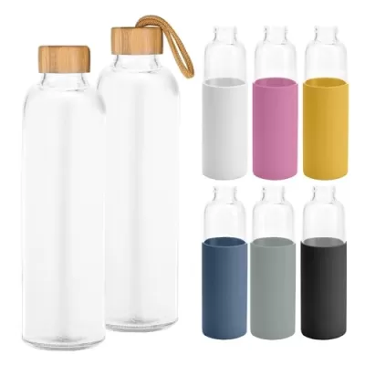 Honya 550ml Bamboo Lid Glass Drink Bottle with Sleeve