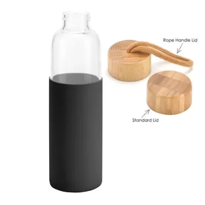 Honya 550ml Bamboo Lid Glass Drink Bottle with Sleeve