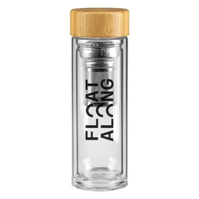Vinella 410ml Bamboo Lid Glass Drink Bottle