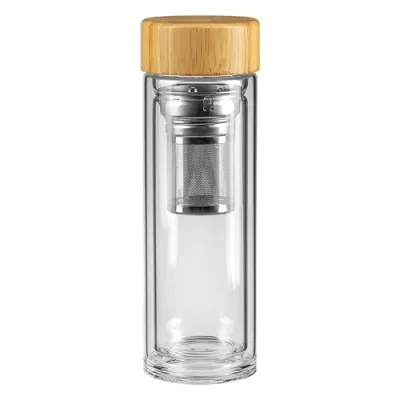 Vinella 410ml Bamboo Lid Glass Drink Bottle
