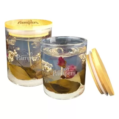 Floral Bamboo Lid Glass Candle