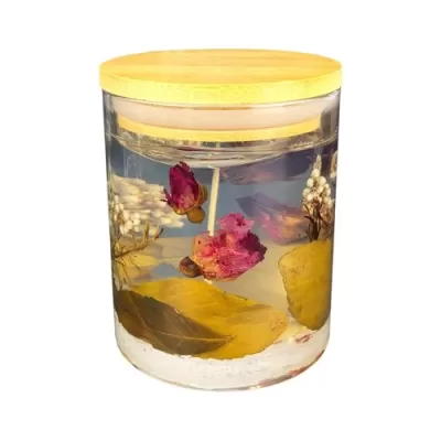 Floral Bamboo Lid Glass Candle
