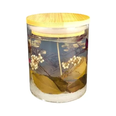 Floral Bamboo Lid Glass Candle