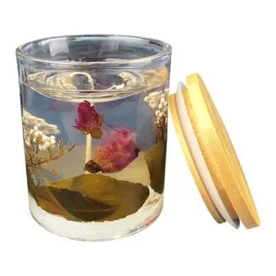 Floral Bamboo Lid Glass Candle