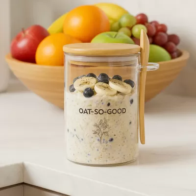Overnight Oats Bamboo Lid Glass Container