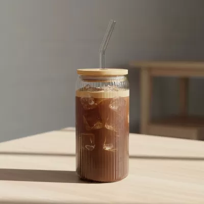 Olmos 550ml Bamboo Lid Glass Tumbler