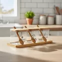 Kitchen Bamboo Lid Glass Condiment Jar