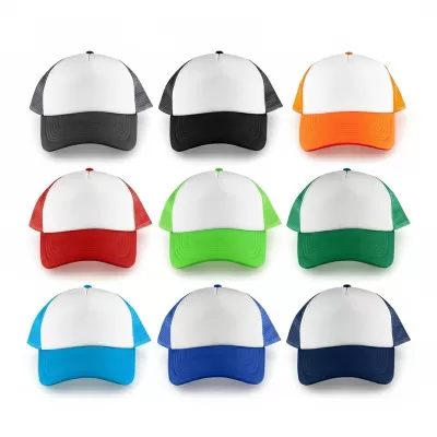White Front 5 Panel Poly Mesh Trucker Cap