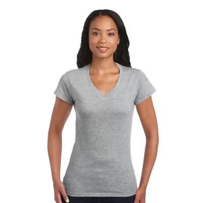 branded Softstyle Ladies' V-Neck T-Shirt, from our range of promotional Ladies Promotional T Shirts