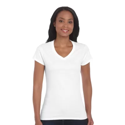 branded Softstyle Ladies' V-Neck T-Shirt, from our range of promotional Ladies Promotional T Shirts