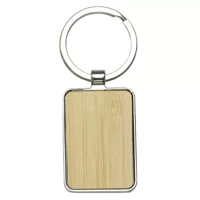 Recycled Rectangle Zinc Alloy Keyring with Bamboo