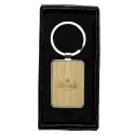 Recycled Rectangle Zinc Alloy Keyring with Bamboo