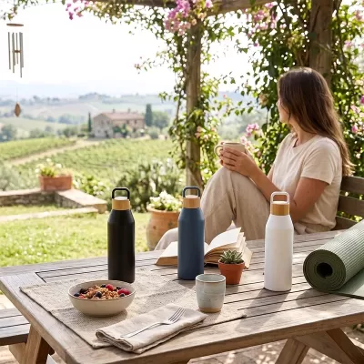 Aspen Recycled 1L Aluminium Drink Bottle with Bamboo Lid 1L