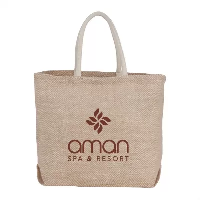 Herringbone Jute Tote Bag