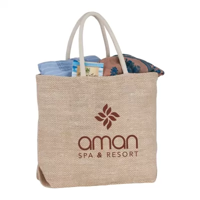 Herringbone Jute Tote Bag
