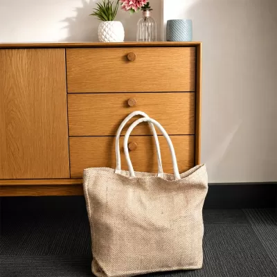 Herringbone Jute Tote Bag