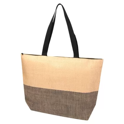 Straw Large 21L Zipped Paper Tote Bag