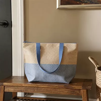 Straw Large 21L Zipped Paper Tote Bag