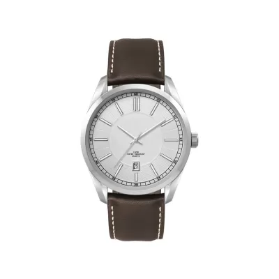 Mens Casual Dress Watch with Brown Leather Strap