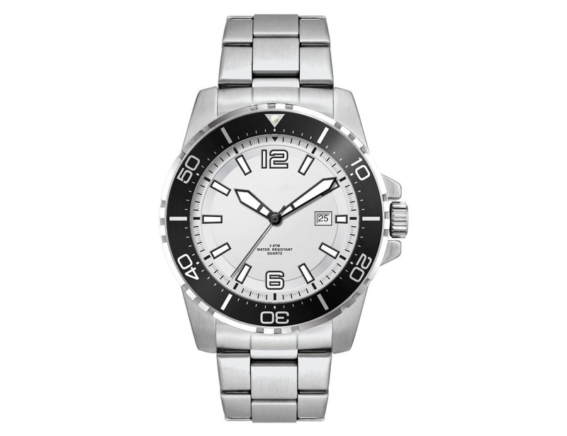 Sports Watch with White Dial and Stainless Steel Strap