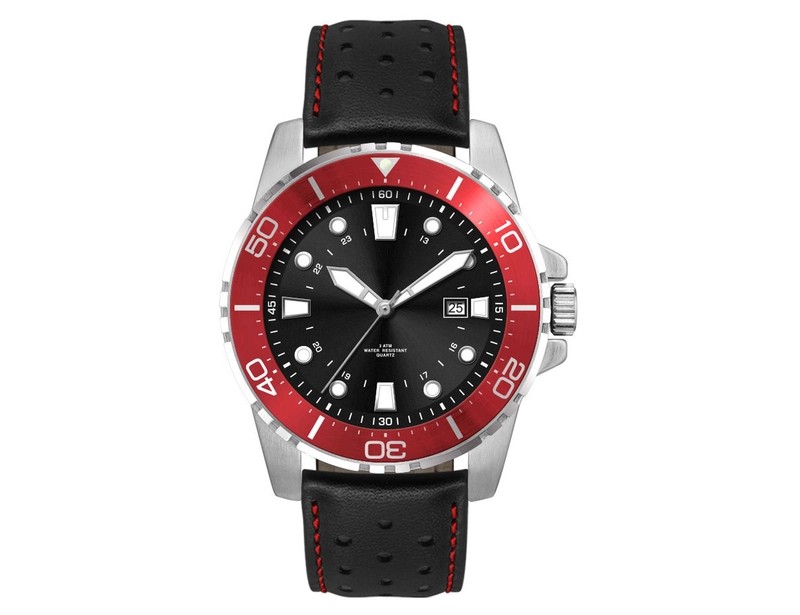 Sports Watch with Black Dial and Leather or Silicone Strap