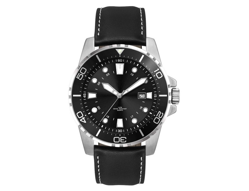 Sports Watch with Black Dial and Leather or Silicone Strap