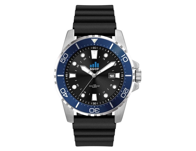 Sports Watch with Black Dial and Leather or Silicone Strap