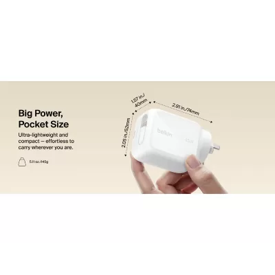 Belkin UltraCharge 45W Retractable GaN Wall Charger