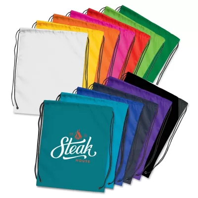 branded Polyester Drawstring Backpack, from our range of promotional Drawstring Bags & Back Sacks