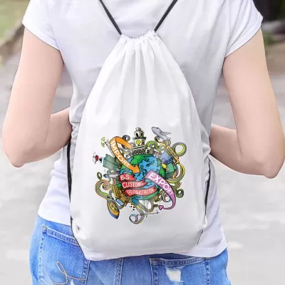 branded Polyester Drawstring Backpack, from our range of promotional Drawstring Bags & Back Sacks