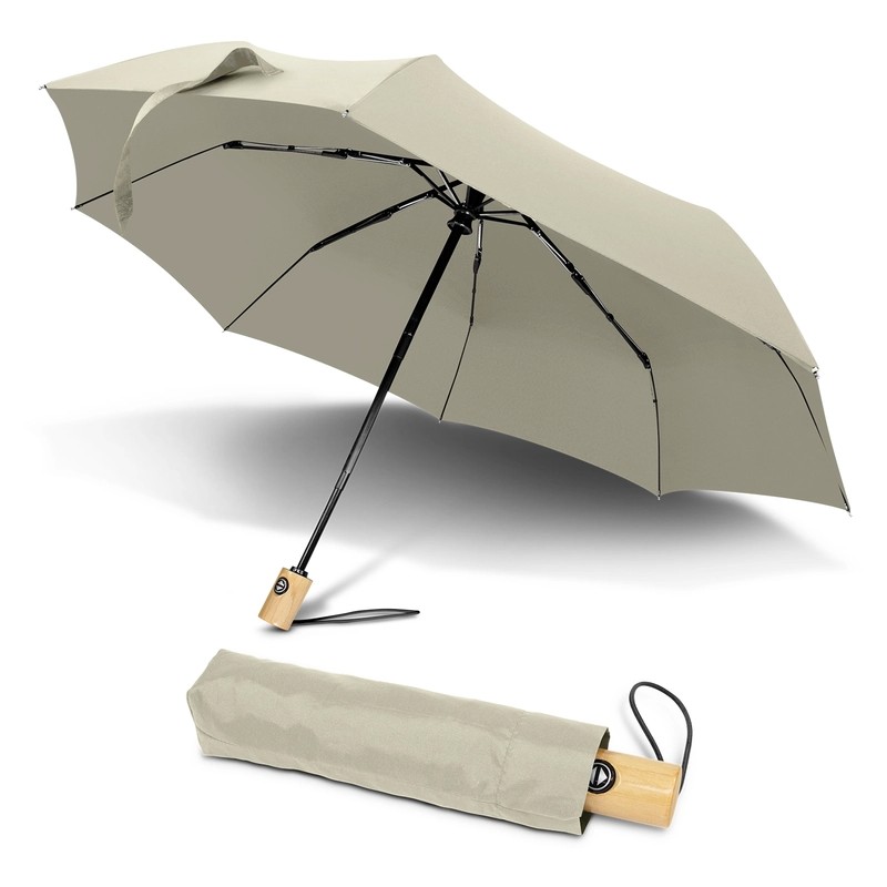 RPET Auto Open Wooden Handle Compact Umbrella