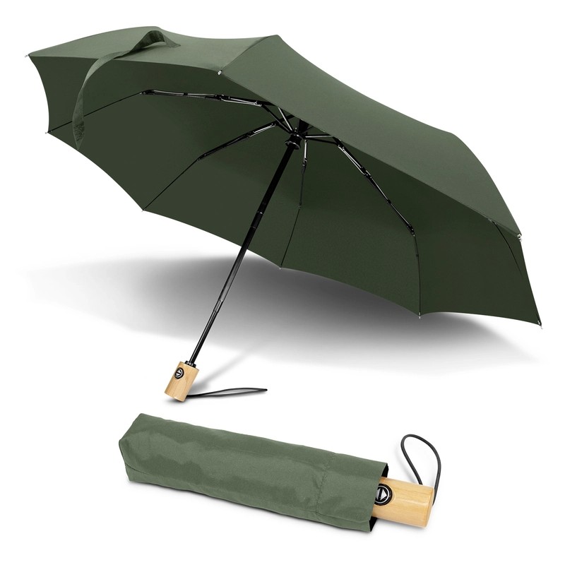 RPET Auto Open Wooden Handle Compact Umbrella