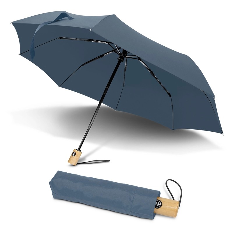 RPET Auto Open Wooden Handle Compact Umbrella