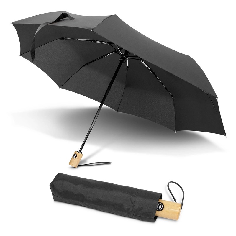 RPET Auto Open Wooden Handle Compact Umbrella
