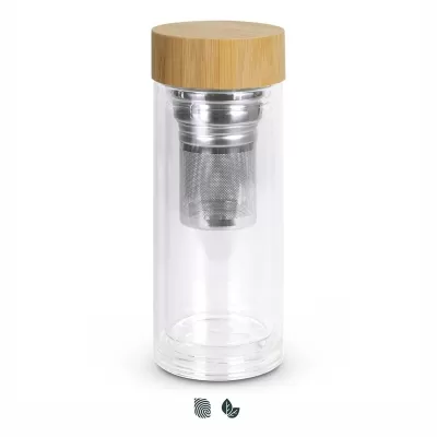 Tea Infuser 350ml Bamboo Lid Borosilicate Glass Bottle